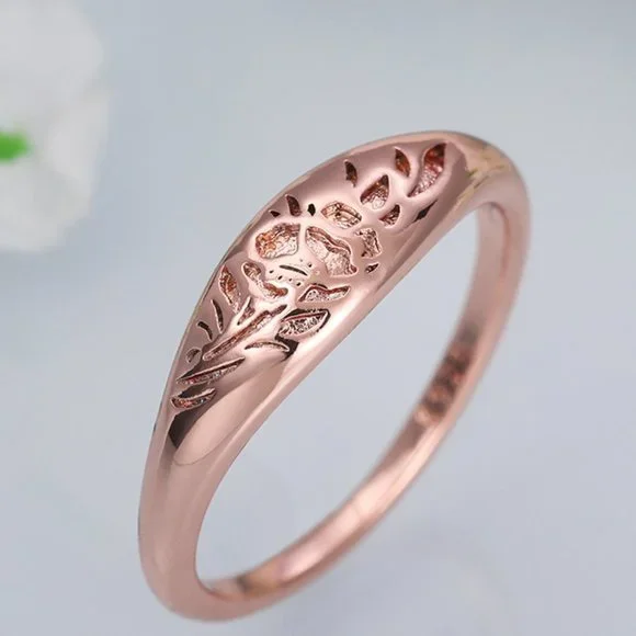 ▶14K Rose Gold Plated Flower Carved Unique Vintage Rings for Women, L022
